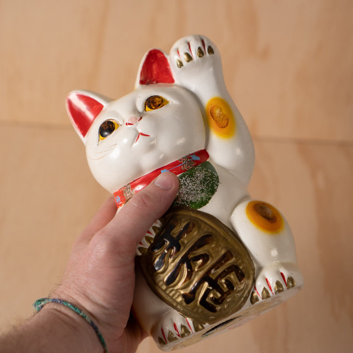 Vintage Japanese Small White Maneki Neko Lucky Cat