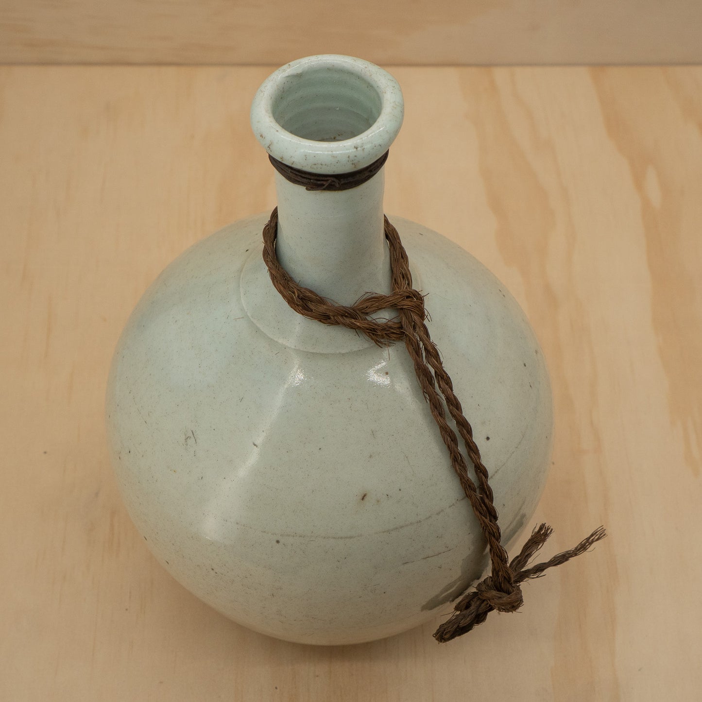 Antique Japanese Tokkuri sake bottle - Bulbous off white glaze
