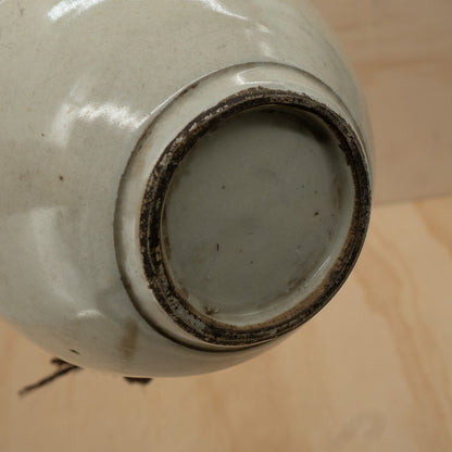 Antique Japanese Tokkuri sake bottle - Bulbous off white glaze