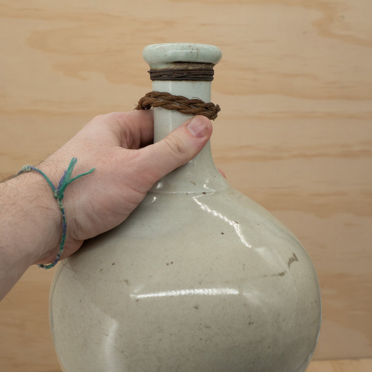 Antique Japanese Tokkuri sake bottle - Bulbous off white glaze