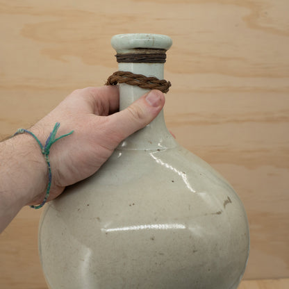 Antique Japanese Tokkuri sake bottle - Bulbous off white glaze