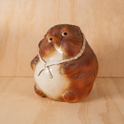Vintage Hand made Japanese Shigaraki Ceramic Round Tanuki Statue