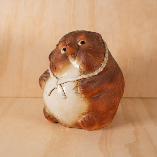 Vintage Hand made Japanese Shigaraki Ceramic Round Tanuki Statue