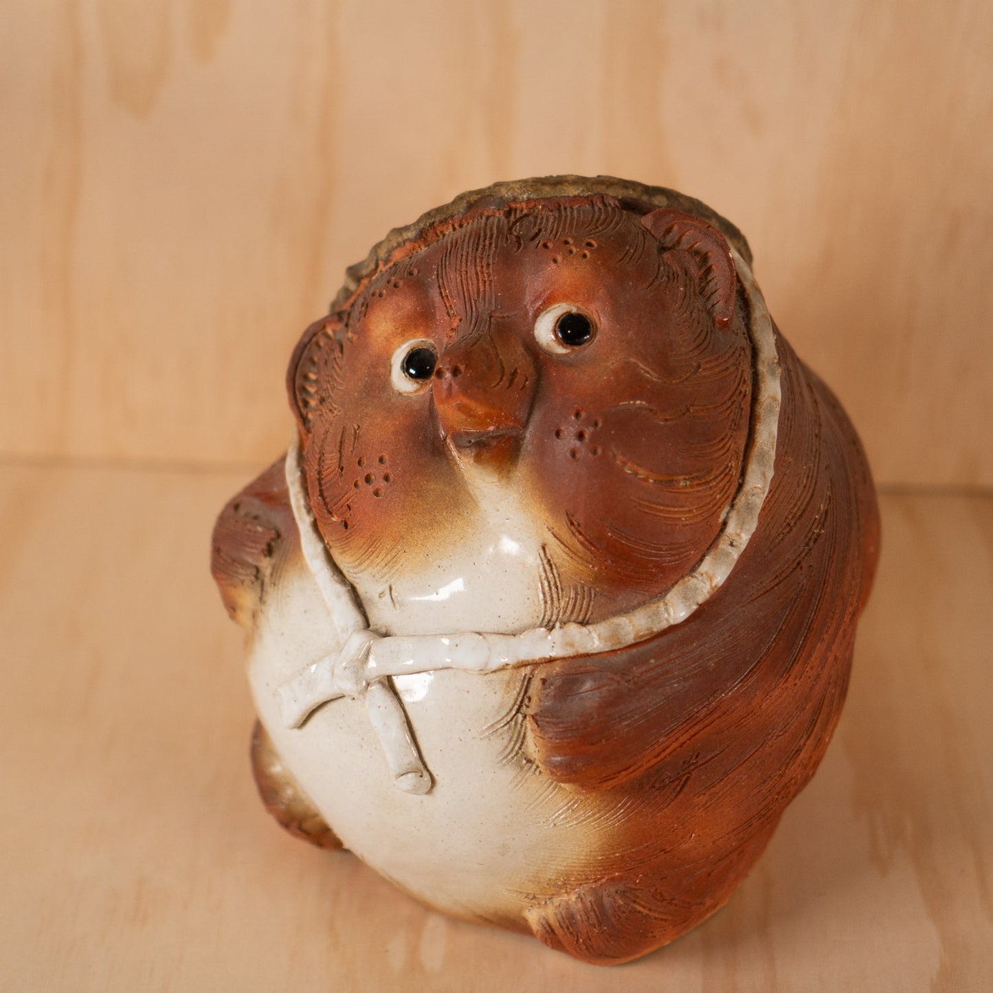 Vintage Hand made Japanese Shigaraki Ceramic Round Tanuki Statue