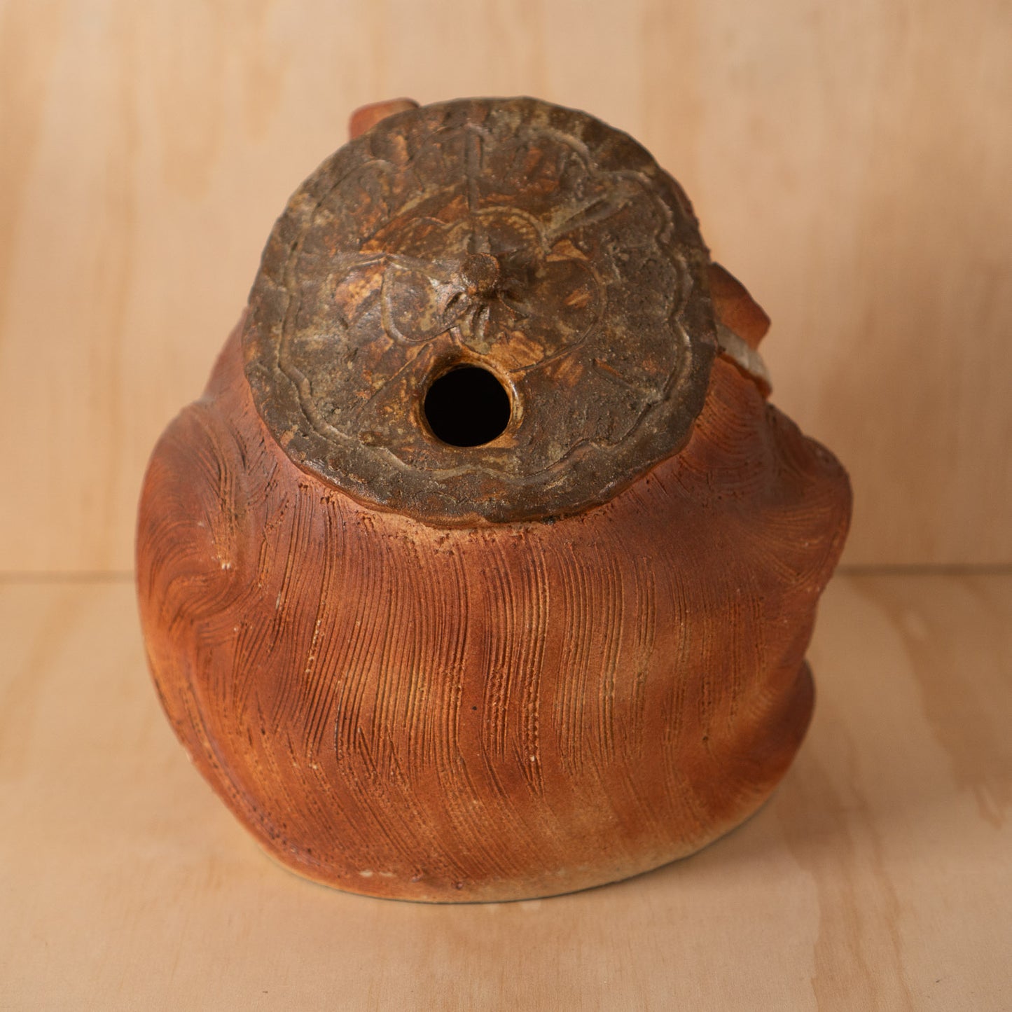 Vintage Hand made Japanese Shigaraki Ceramic Round Tanuki Statue