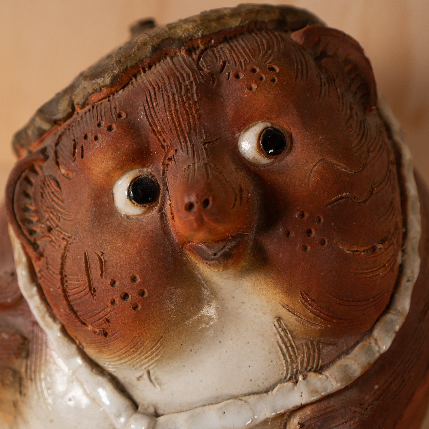 Vintage Hand made Japanese Shigaraki Ceramic Round Tanuki Statue
