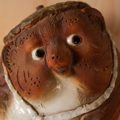 Vintage Hand made Japanese Shigaraki Ceramic Round Tanuki Statue