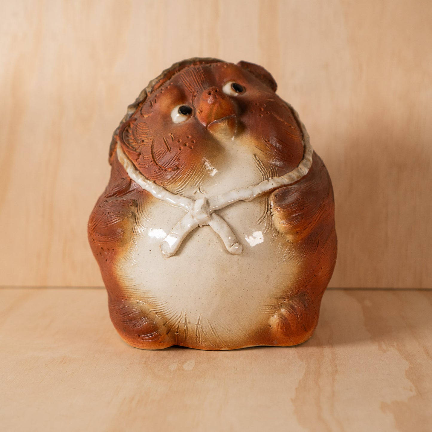 Vintage Hand made Japanese Shigaraki Ceramic Round Tanuki Statue