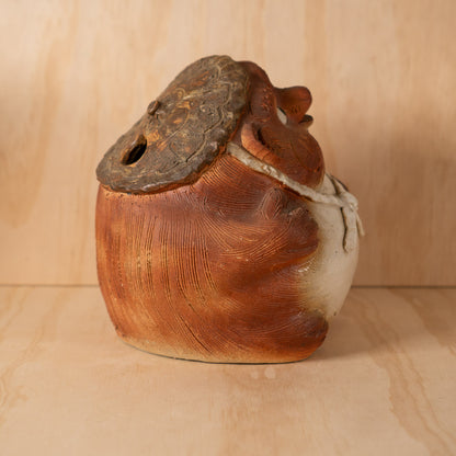 Vintage Hand made Japanese Shigaraki Ceramic Round Tanuki Statue