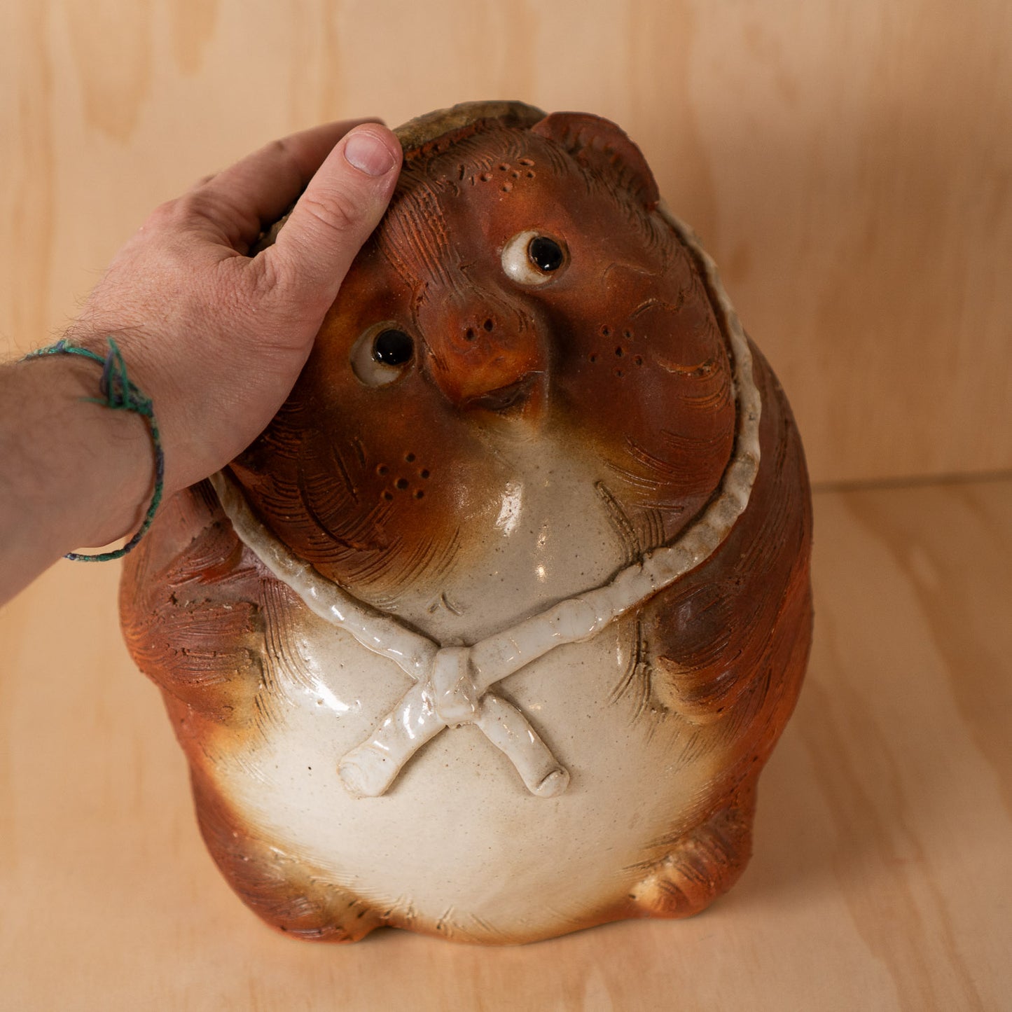 Vintage Hand made Japanese Shigaraki Ceramic Round Tanuki Statue