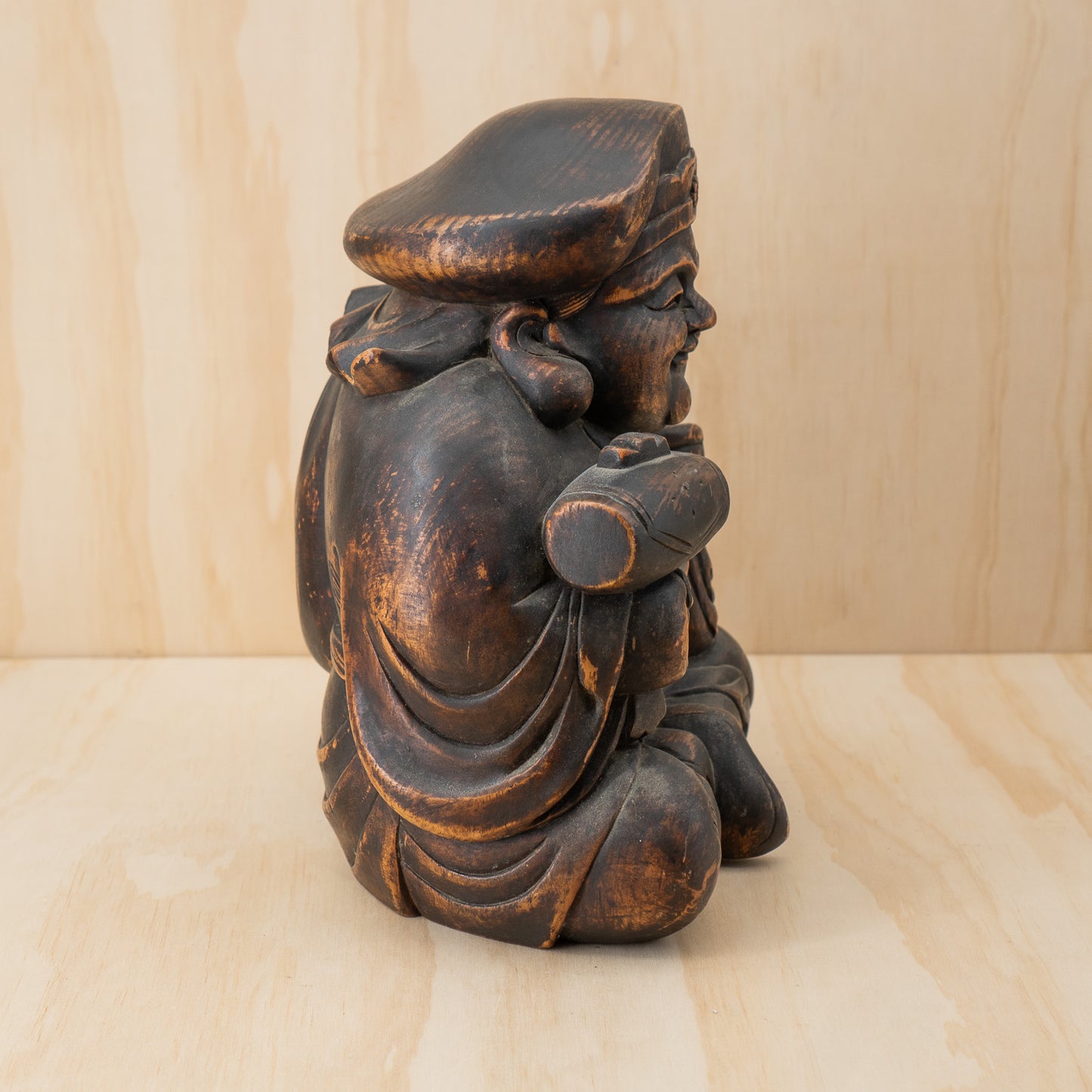 Antique Japanese Very Fine Large Carved Daikoku and Ebisu Pair