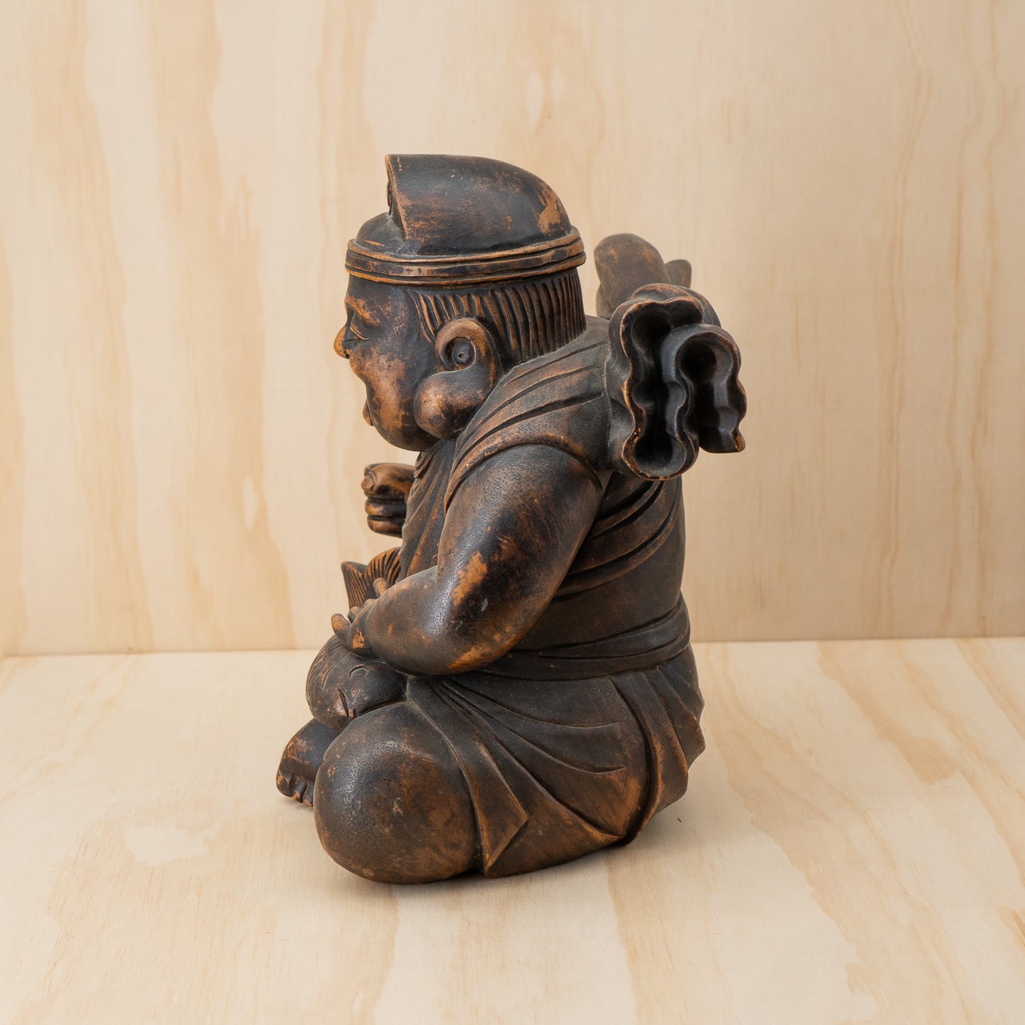 Antique Japanese Very Fine Large Carved Daikoku and Ebisu Pair