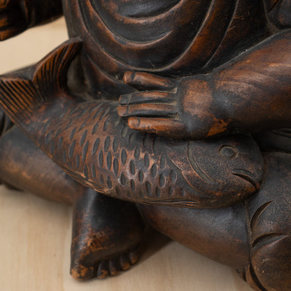 Antique Japanese Very Fine Large Carved Daikoku and Ebisu Pair