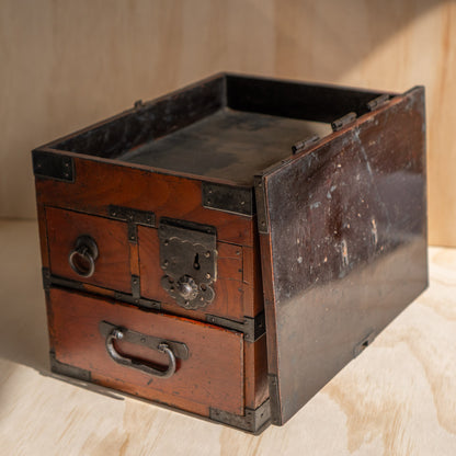 Antique Meiji Period Japanese Elm Suzuri Bako Calligraphy Box