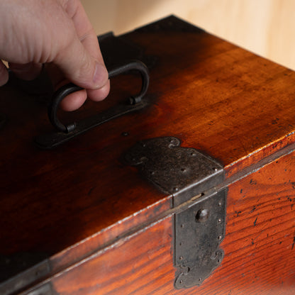 Antique Meiji Period Japanese Elm Suzuri Bako Calligraphy Box