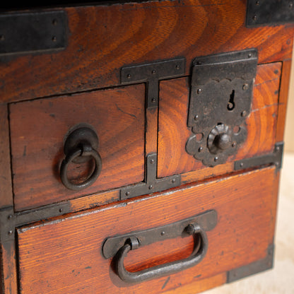 Antique Meiji Period Japanese Elm Suzuri Bako Calligraphy Box