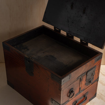 Antique Meiji Period Japanese Elm Suzuri Bako Calligraphy Box