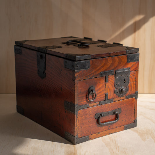 Antique Meiji Period Japanese Elm Suzuri Bako Calligraphy Box
