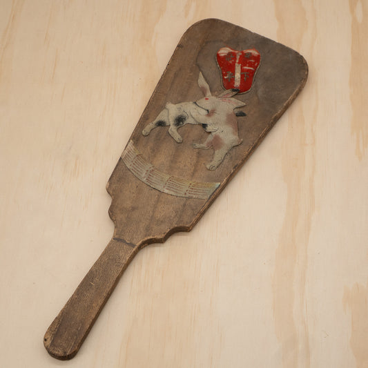 Antique Japanese Hagoita paddle with Sumo wrestling rabbits