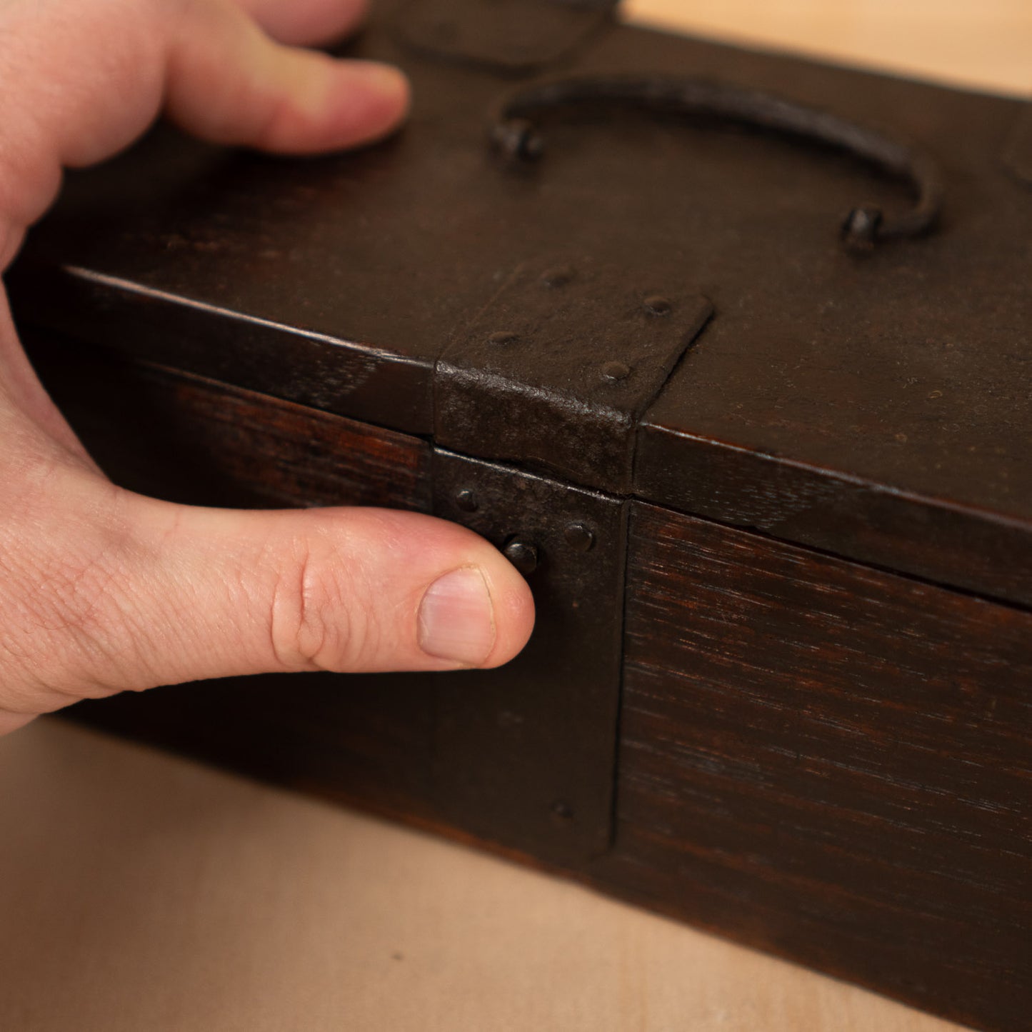 Antique Japanese Hankobako Stamp Box with Iron fittings