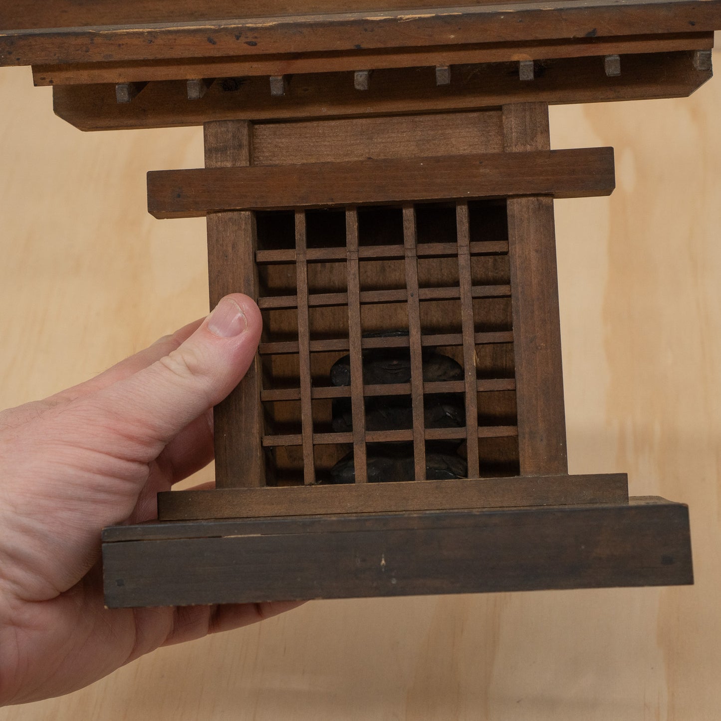 Antique Japanese Kamidama household shrine with daikoku figure
