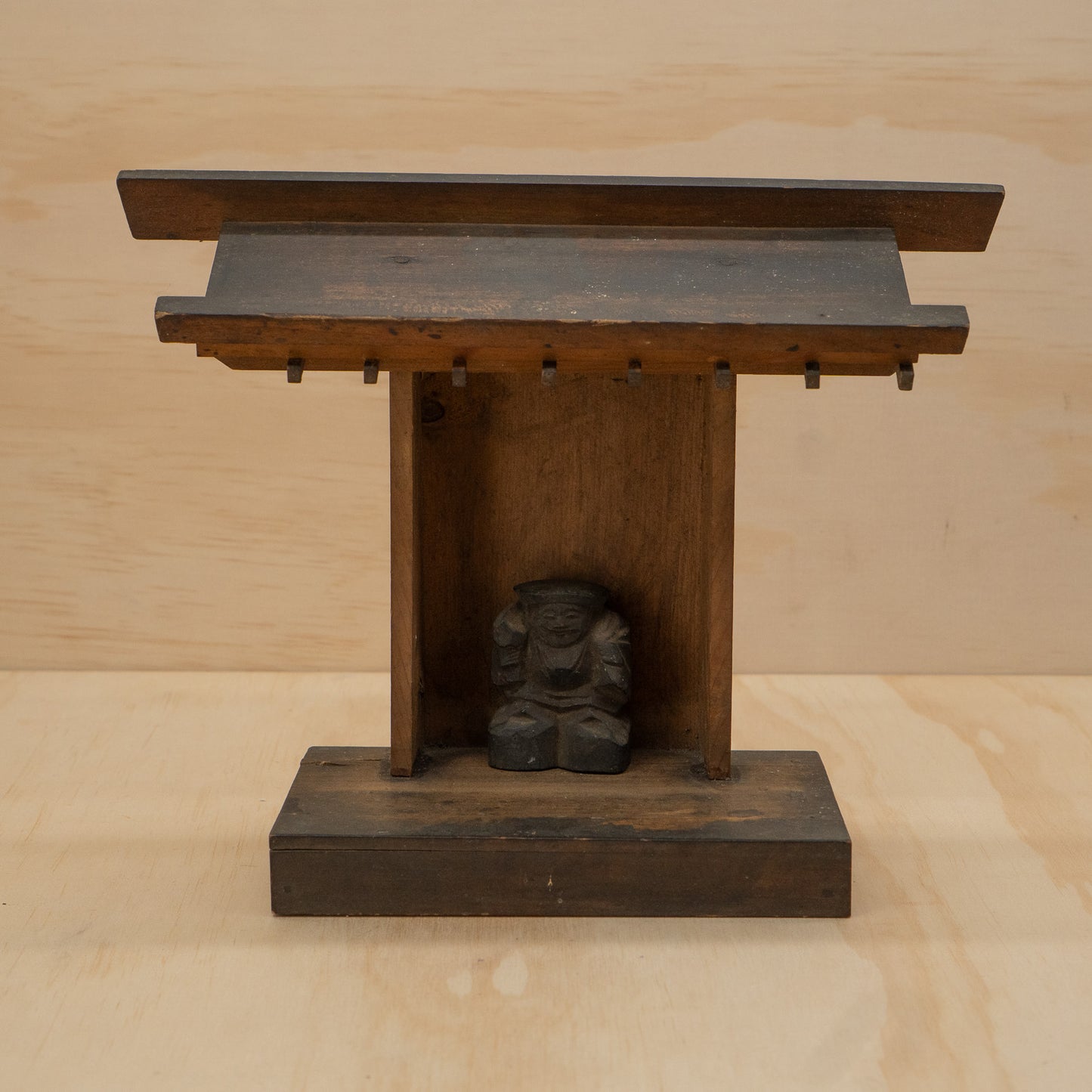 Antique Japanese Kamidama household shrine with daikoku figure