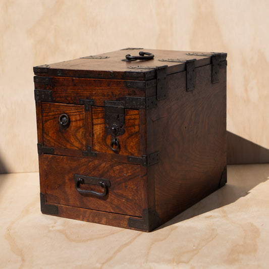 Antique Japanese Keyaki Elm Suzuri Bako Calligraphy Box