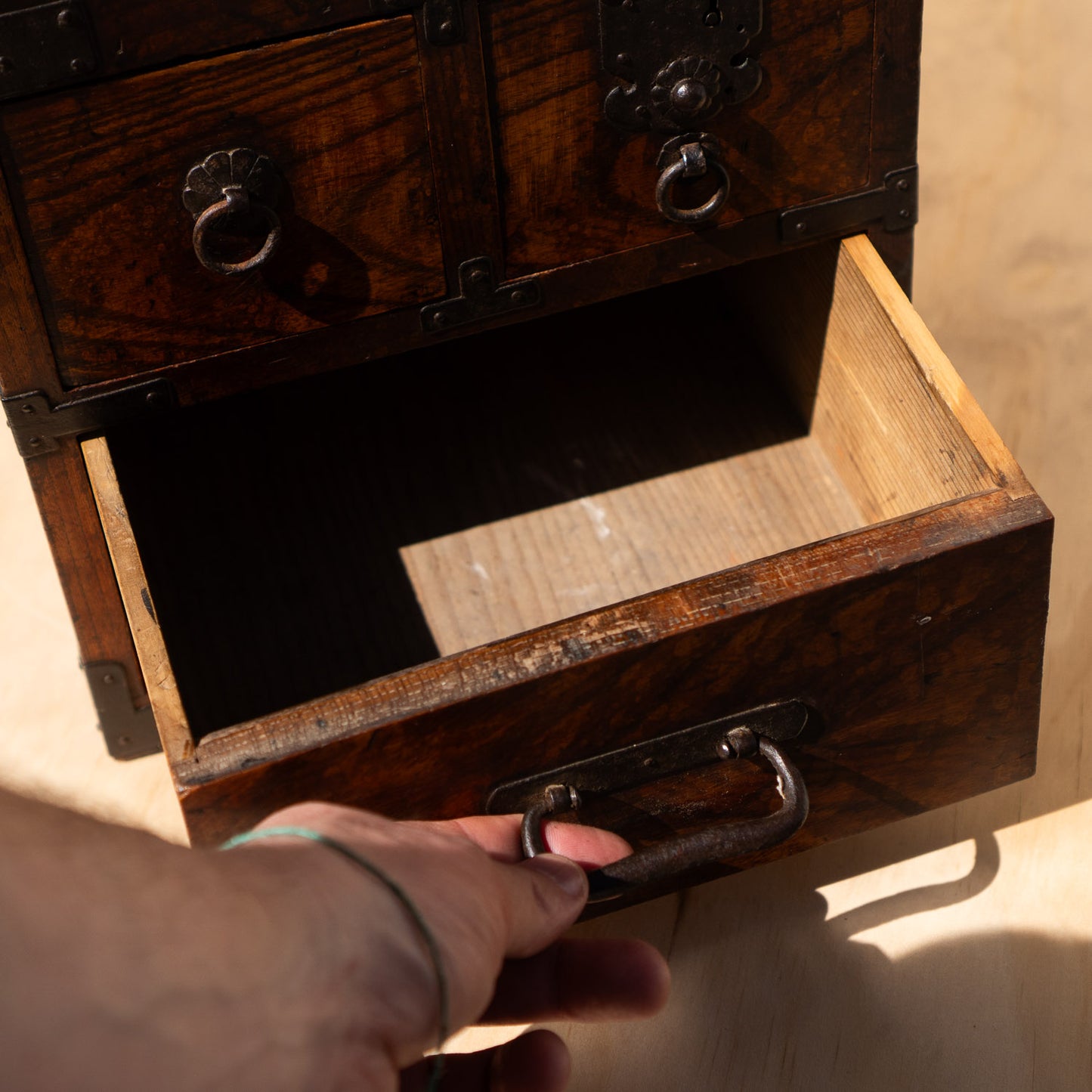 Antique Japanese Keyaki Elm Suzuri Bako Calligraphy Box