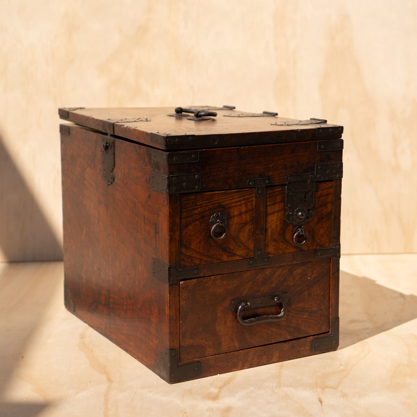 Antique Japanese Keyaki Elm Suzuri Bako Calligraphy Box