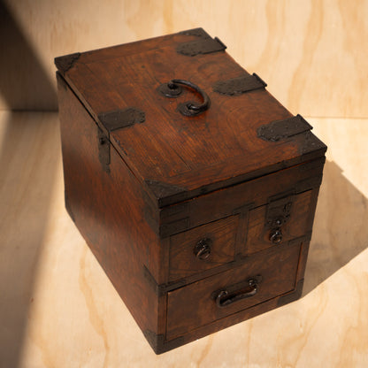 Antique Japanese Keyaki Elm Suzuri Bako Calligraphy Box