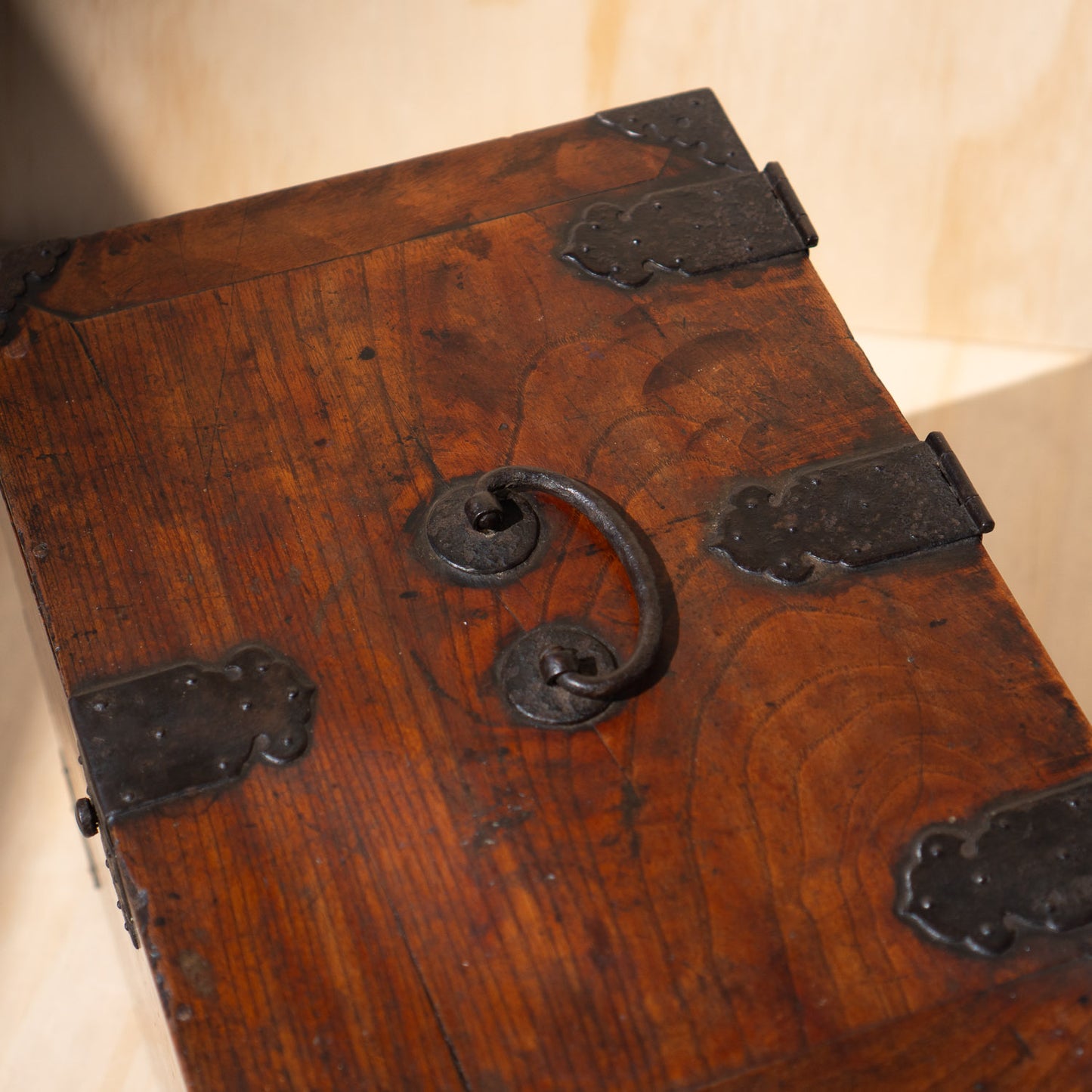 Antique Japanese Keyaki Elm Suzuri Bako Calligraphy Box