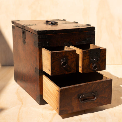Antique Japanese Keyaki Elm Suzuri Bako Calligraphy Box