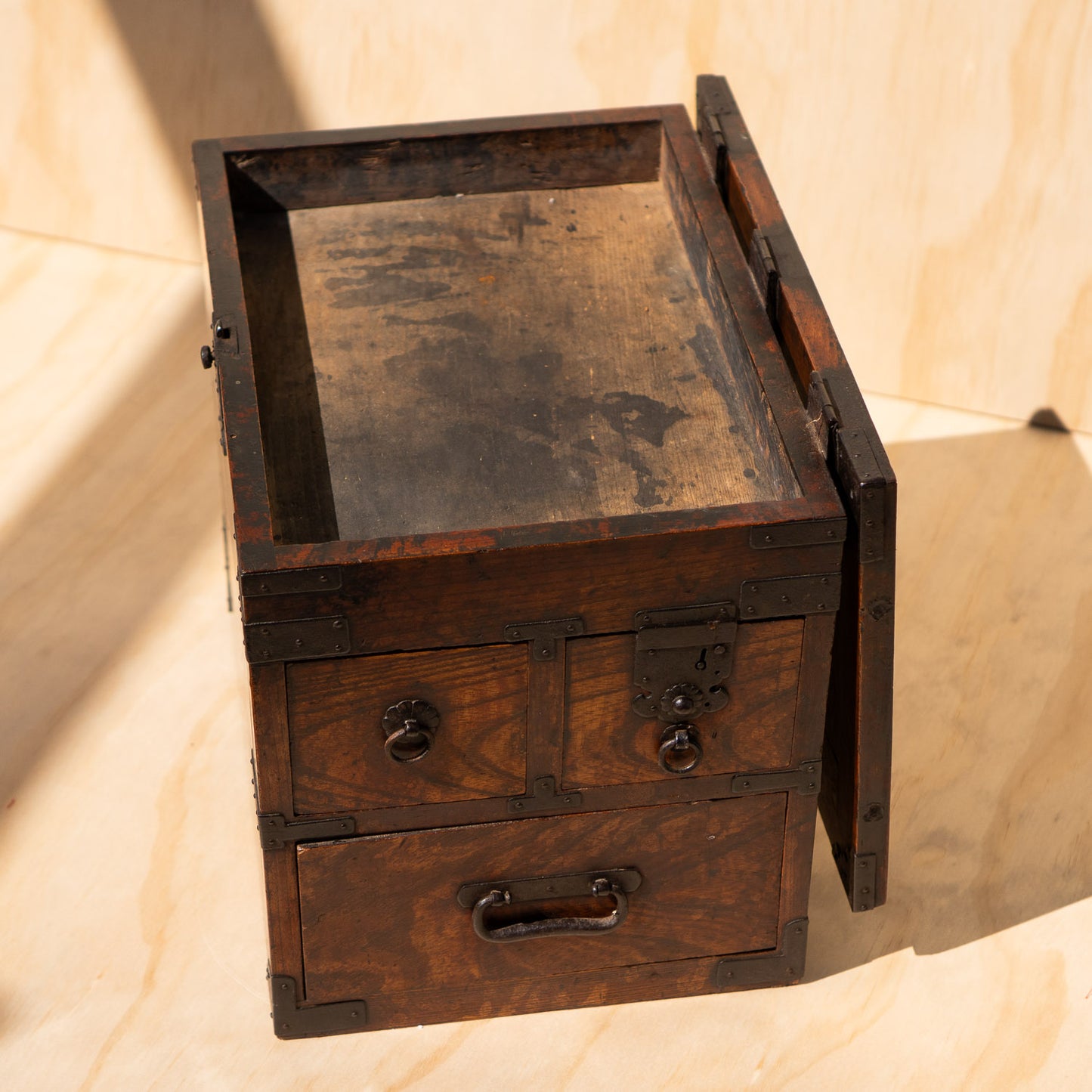 Antique Japanese Keyaki Elm Suzuri Bako Calligraphy Box