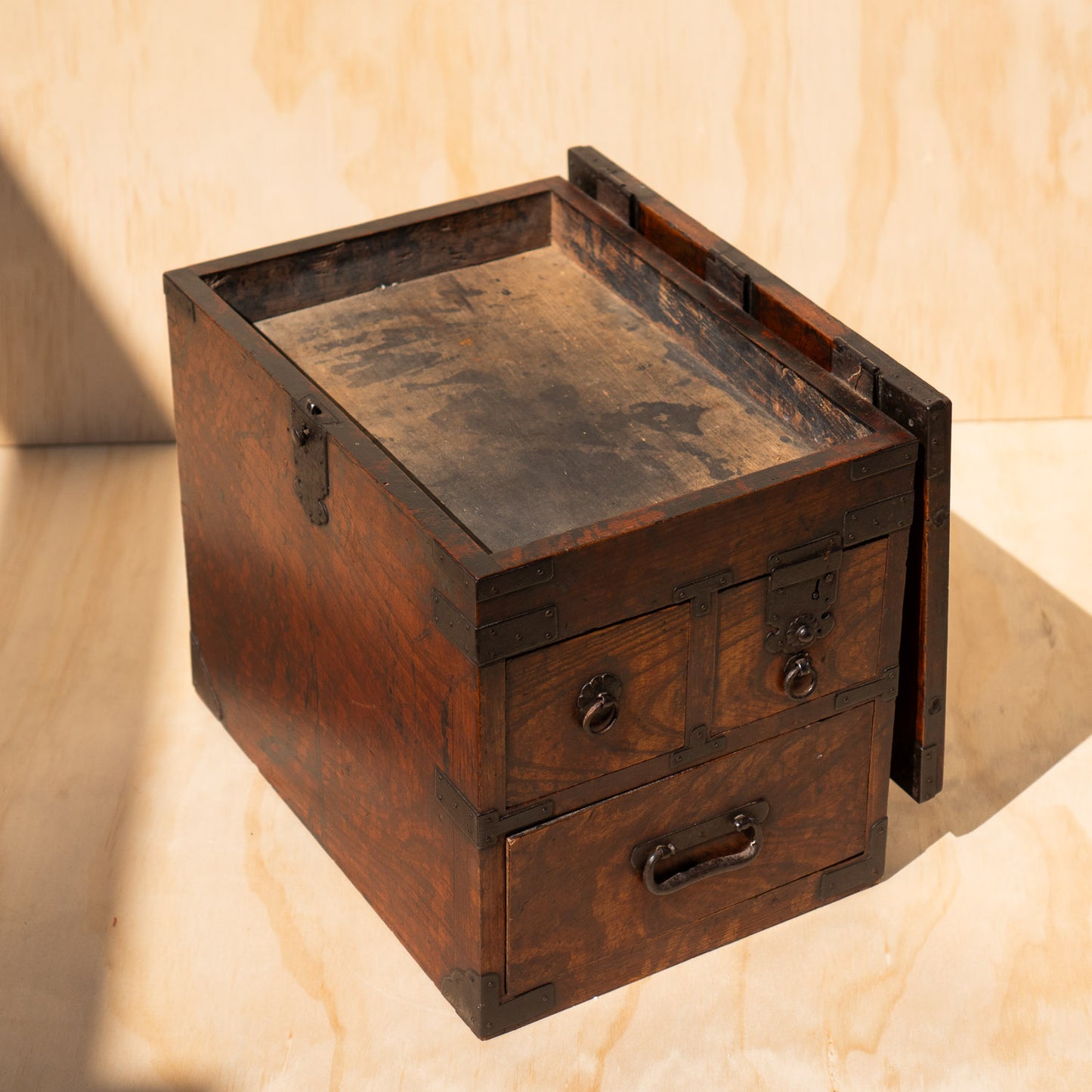 Antique Japanese Keyaki Elm Suzuri Bako Calligraphy Box