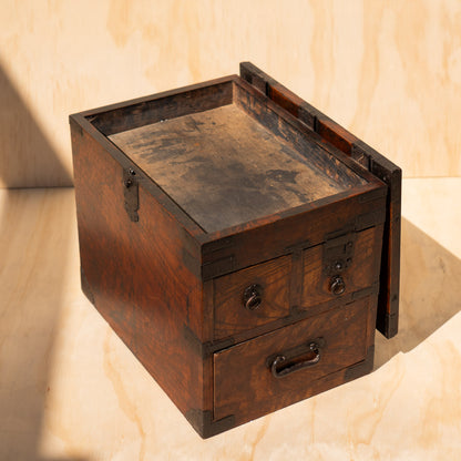 Antique Japanese Keyaki Elm Suzuri Bako Calligraphy Box