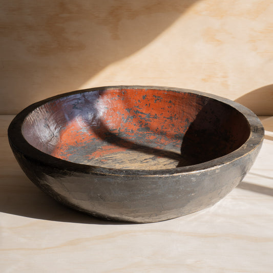 Antique Japanese Mingei Kibachi Lacquered Wooden Mixing bowl