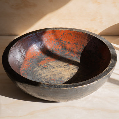 Antique Japanese Mingei Kibachi Lacquered Wooden Mixing bowl