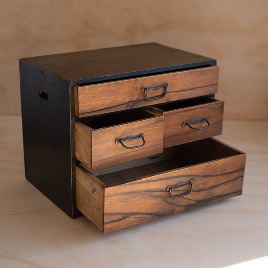Antique Japanese Persimmon Wood Hari-Bako Sewing Box