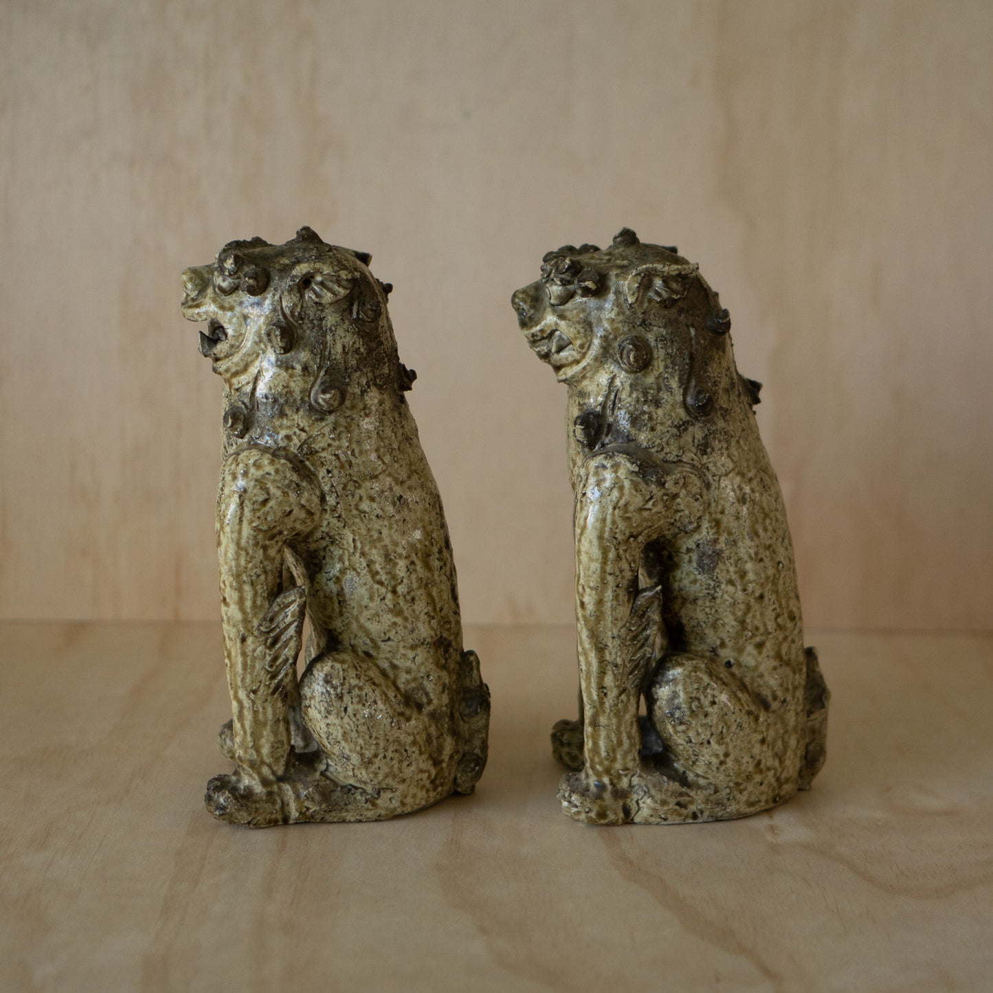 Antique Japanese Ko-Seto Ceramic Komainu Guardian Lion