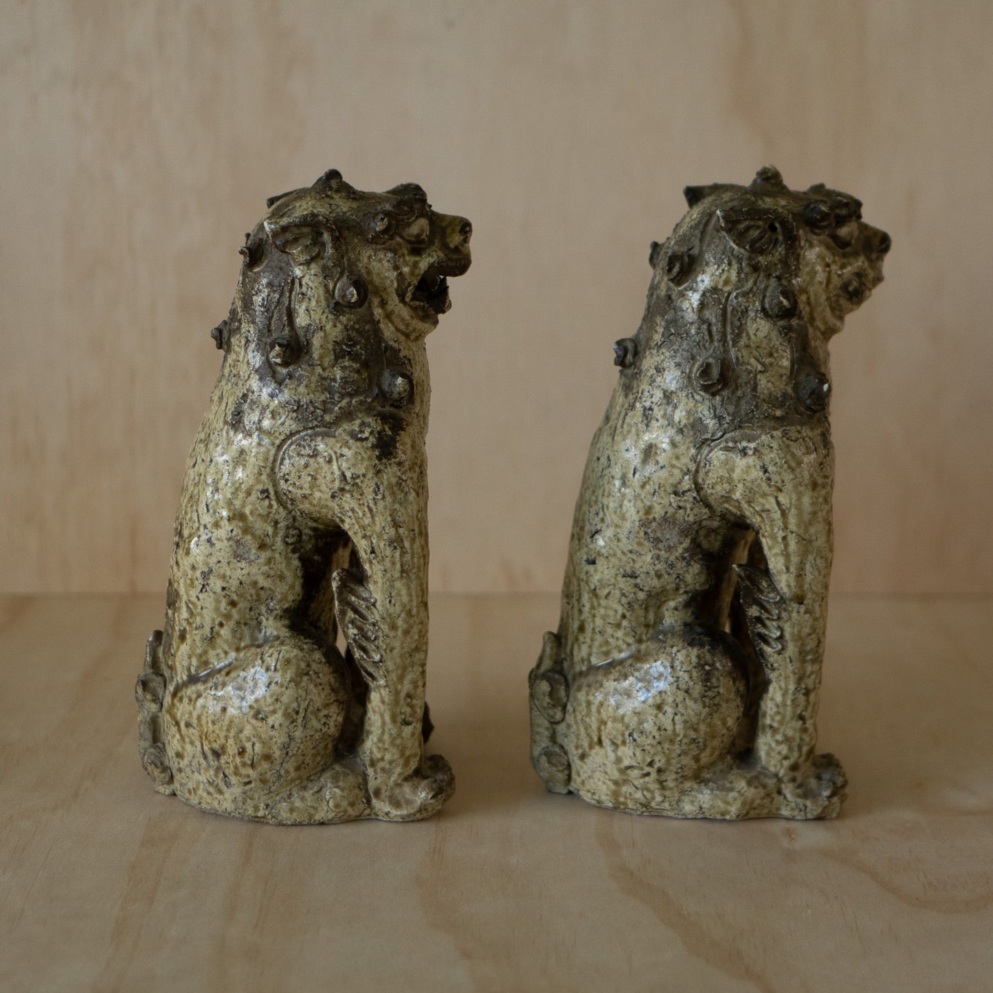 Antique Japanese Ko-Seto Ceramic Komainu Guardian Lion