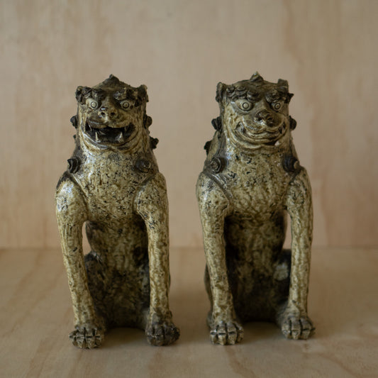 Antique Japanese Ko-Seto Ceramic Komainu Guardian Lion