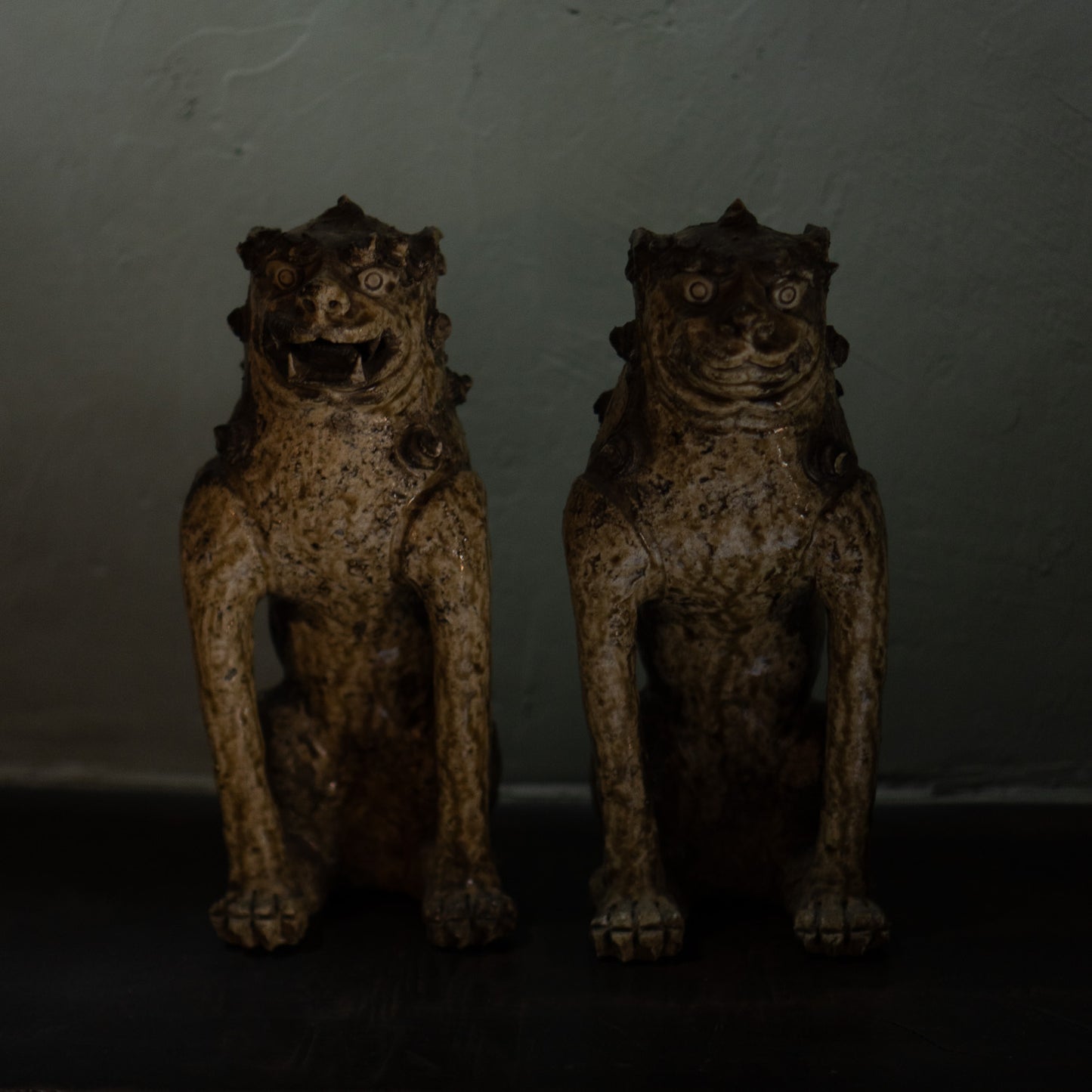 Antique Japanese Ko-Seto Ceramic Komainu Guardian Lion