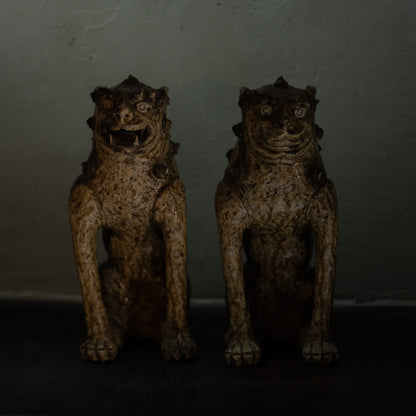 Antique Japanese Ko-Seto Ceramic Komainu Guardian Lion