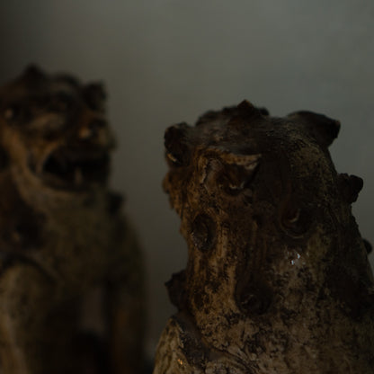 Antique Japanese Ko-Seto Ceramic Komainu Guardian Lion