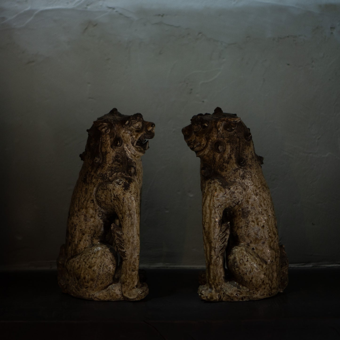 Antique Japanese Ko-Seto Ceramic Komainu Guardian Lion