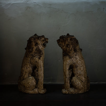 Antique Japanese Ko-Seto Ceramic Komainu Guardian Lion