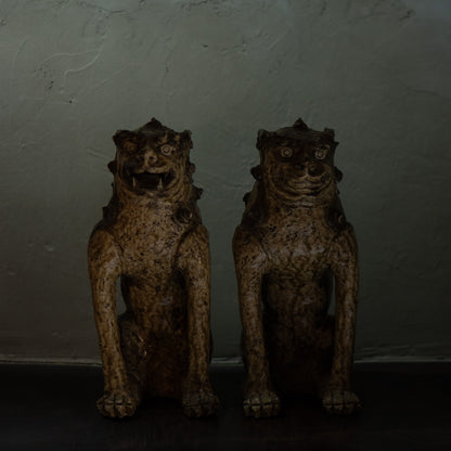 Antique Japanese Ko-Seto Ceramic Komainu Guardian Lion