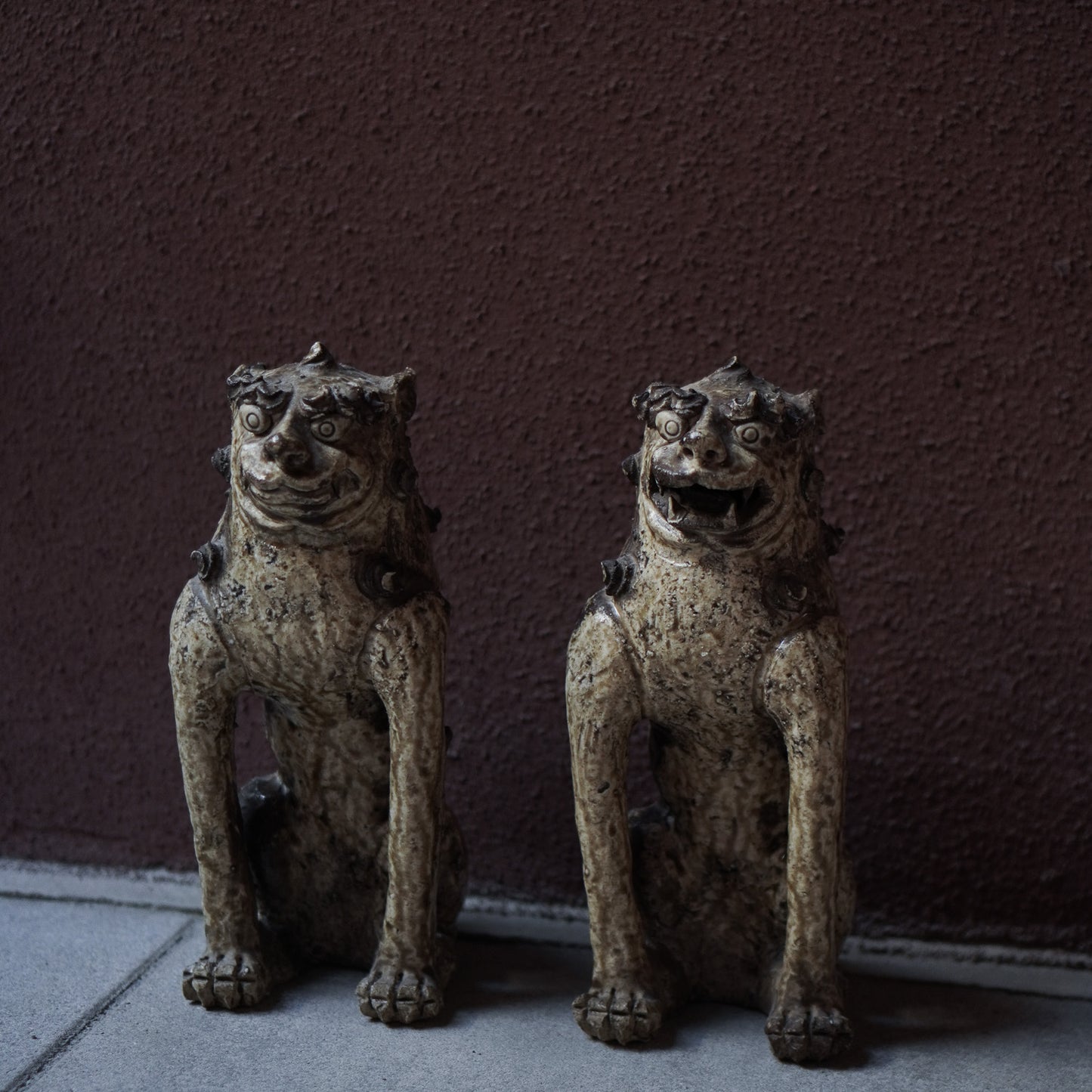 Antique Japanese Ko-Seto Ceramic Komainu Guardian Lion