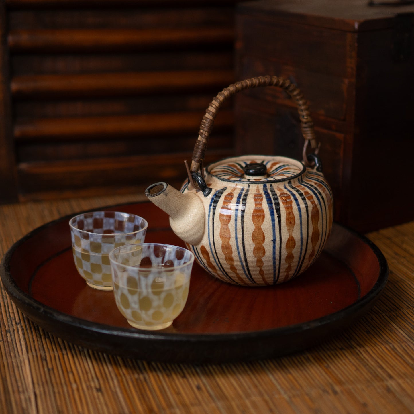 Hirota Glass - Japanese Milk Glass tea cup - checker