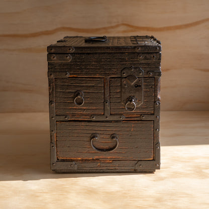 Antique Edo Period Japanese Suzuri Bako Calligraphy Box with Secret Compartment